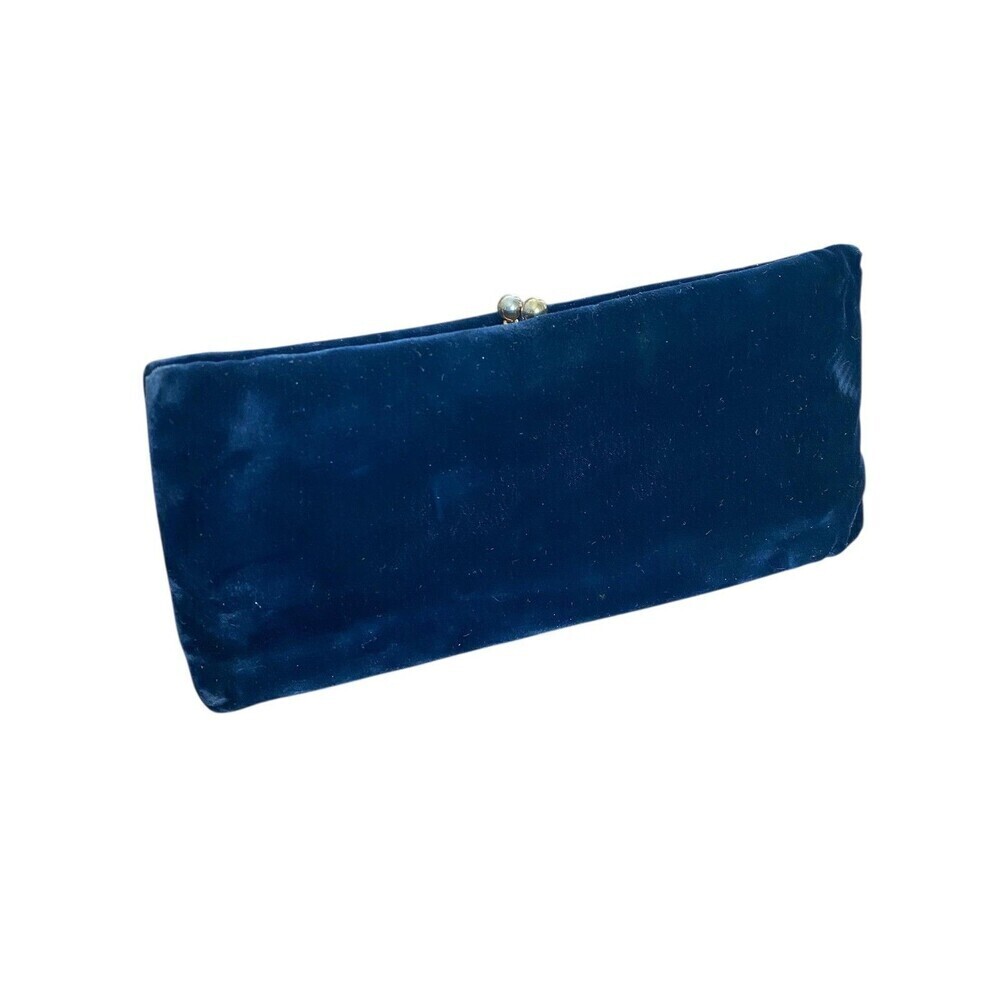 Vintage Frilo Clutch Purse Womens Small Black Velvet Gold Satin Lined Kiss Lock